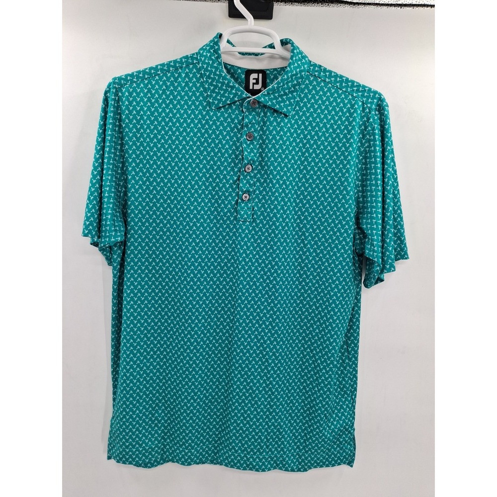FootJoy Mens Medium All Over Print Palm Trees Green Golf Polo Shirt